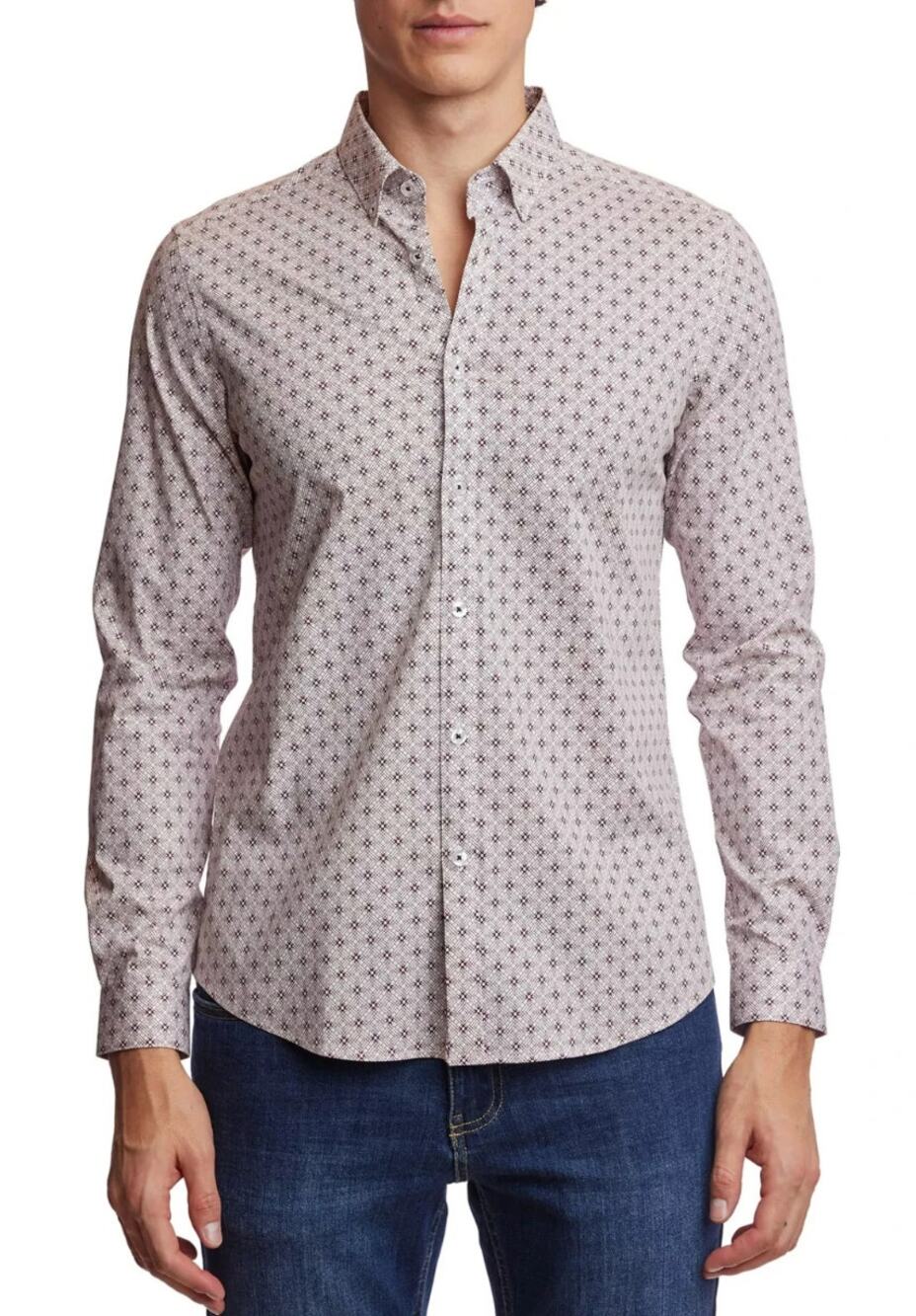 Paisley & Gray Brian Slim Fit Geo Print Shirt Burgundy White XXL Button Down New